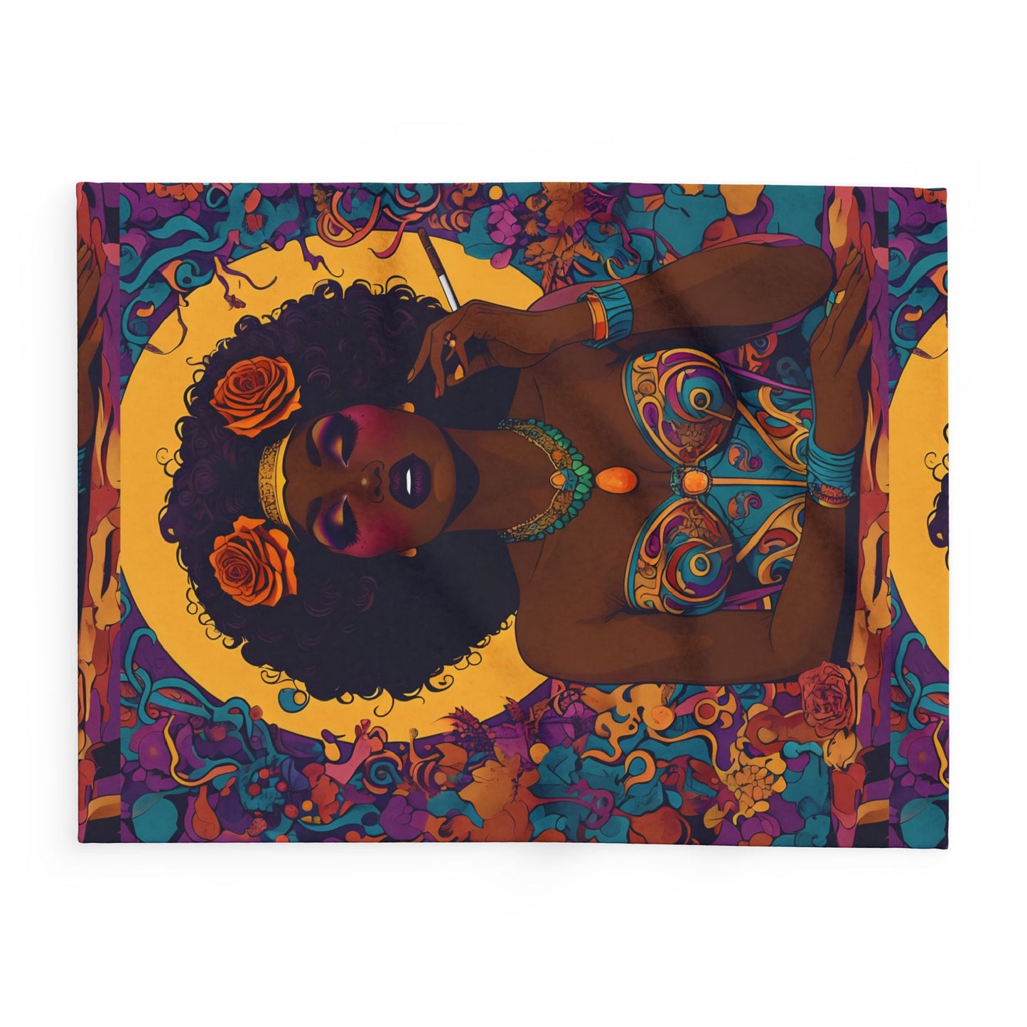 Fleece Blanket Afro Queen Peaceful Zen African American Psychedelic