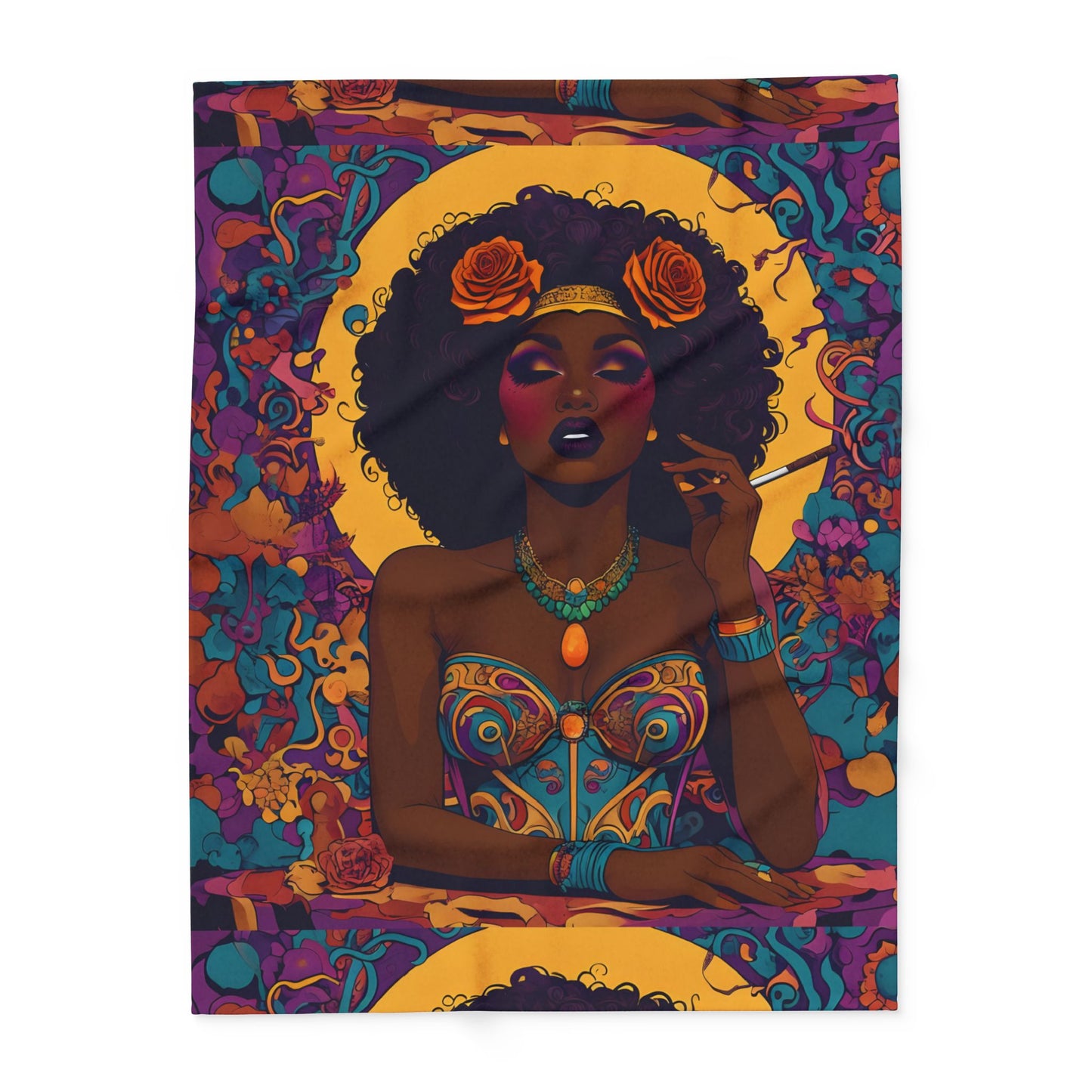 Fleece Blanket Afro Queen Peaceful Zen African American Psychedelic