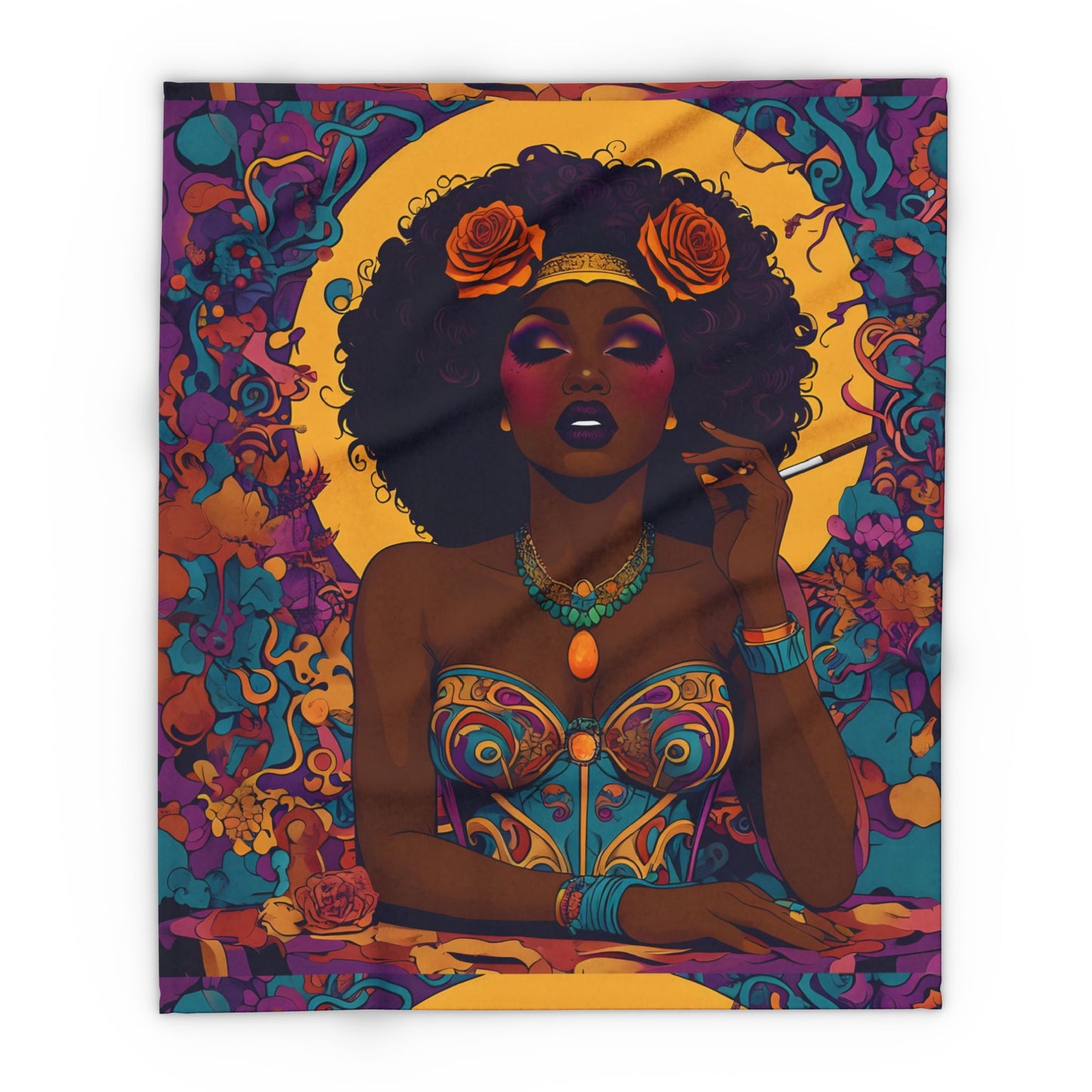 Fleece Blanket Afro Queen Peaceful Zen African American Psychedelic
