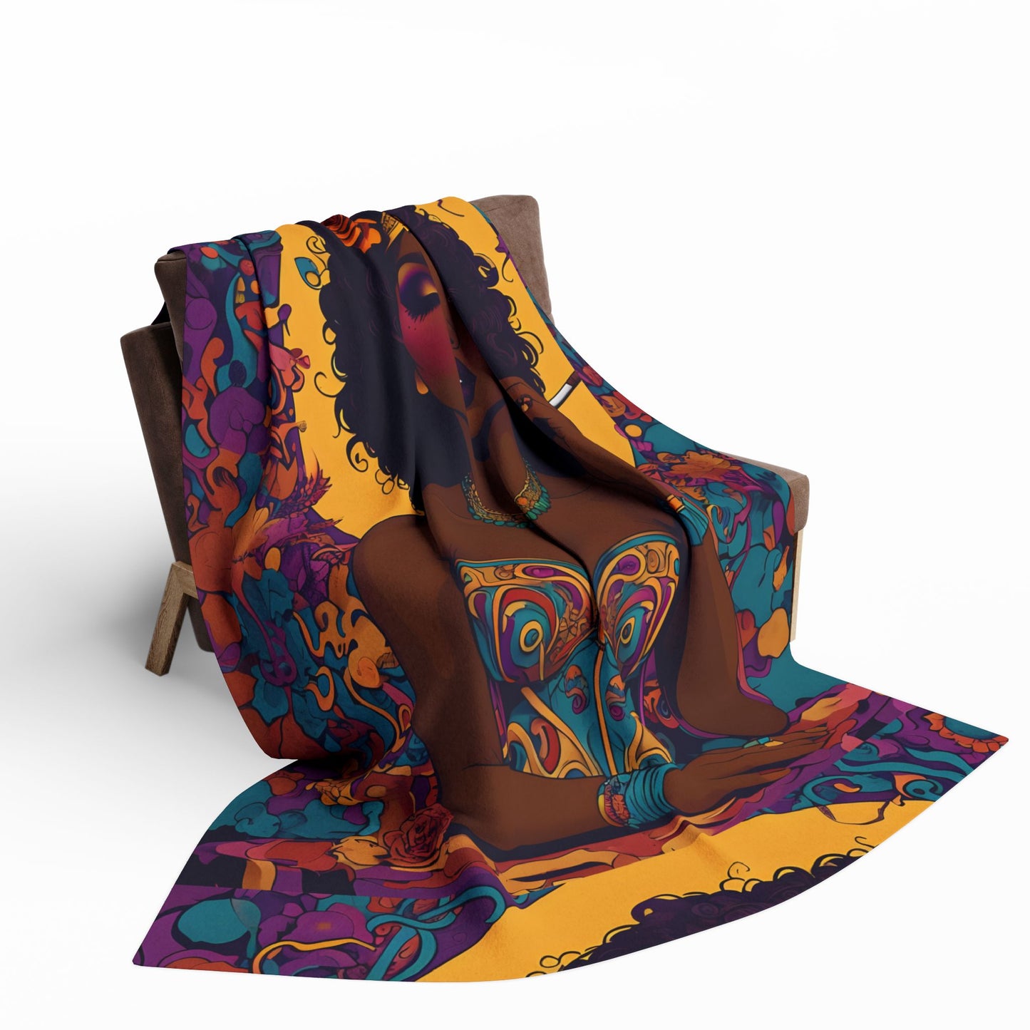 Fleece Blanket Afro Queen Peaceful Zen African American Psychedelic