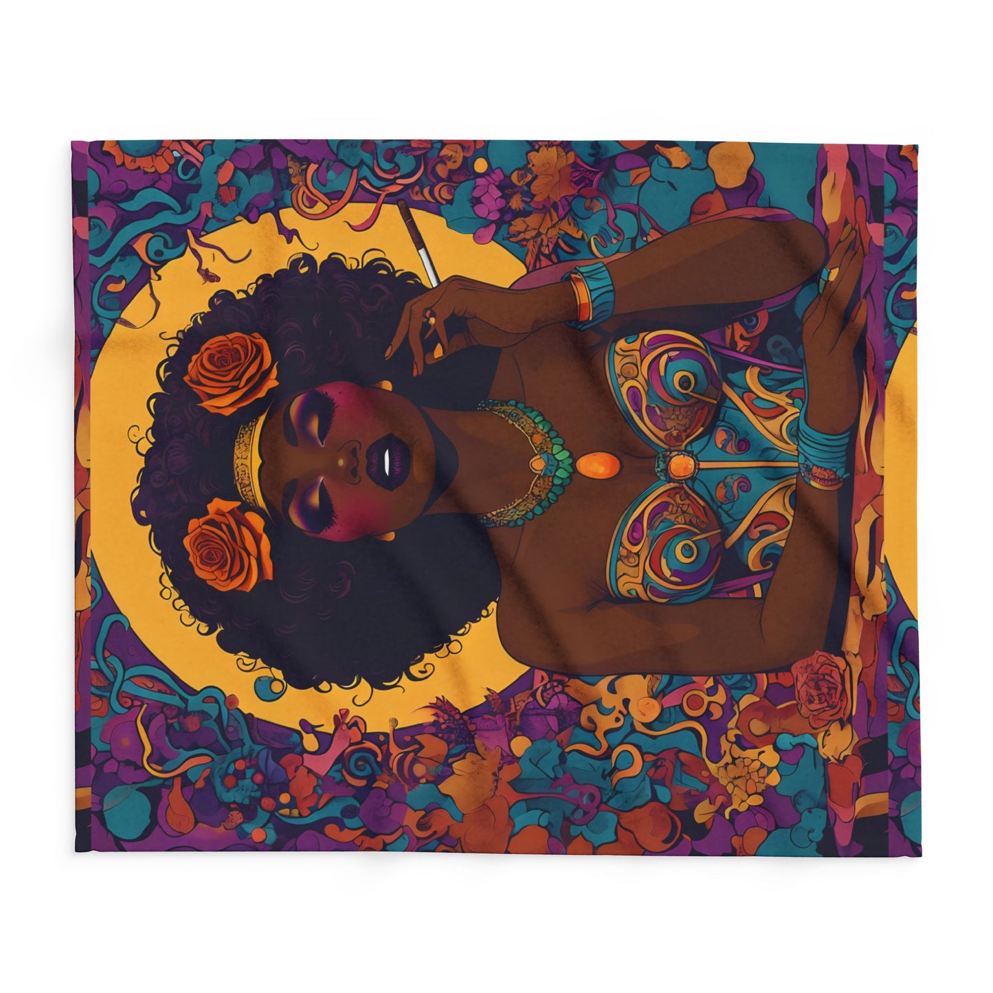 Fleece Blanket Afro Queen Peaceful Zen African American Psychedelic