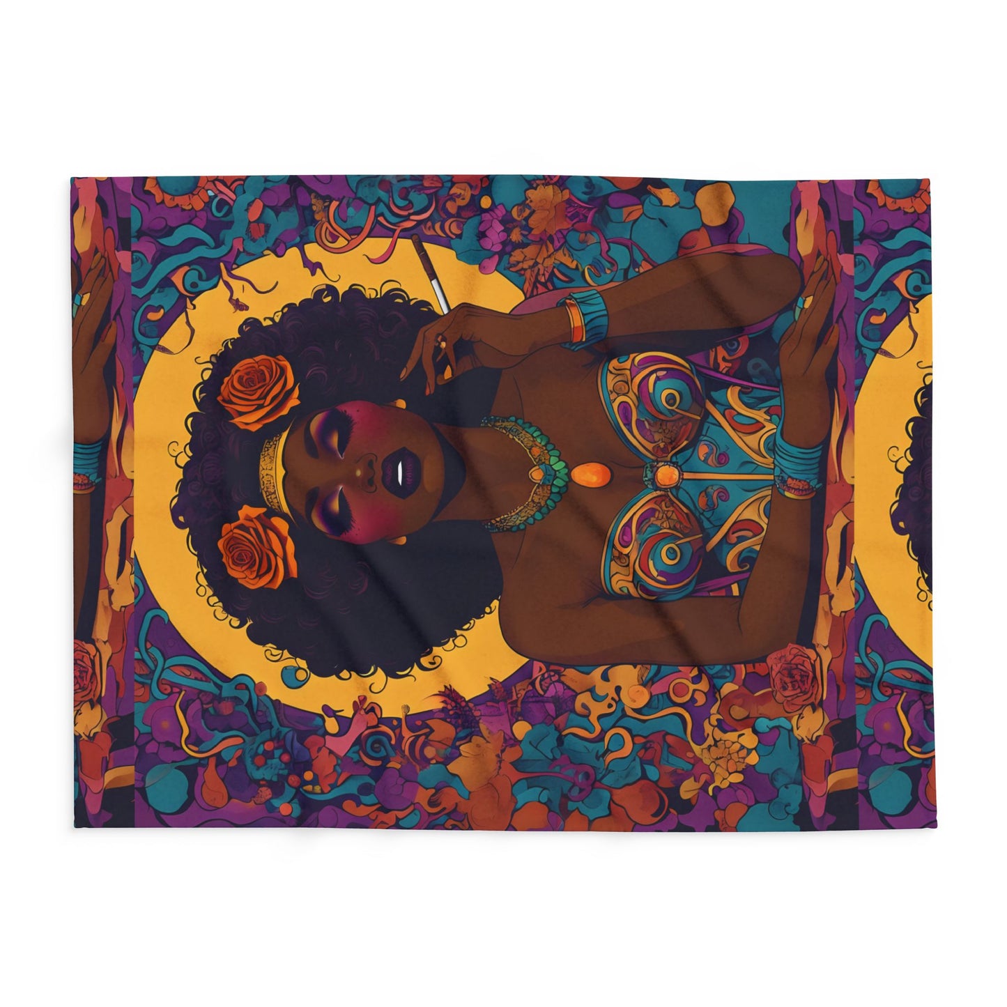 Fleece Blanket Afro Queen Peaceful Zen African American Psychedelic