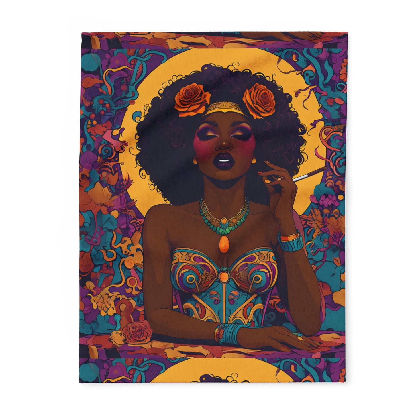 Fleece Blanket Afro Queen Peaceful Zen African American Psychedelic